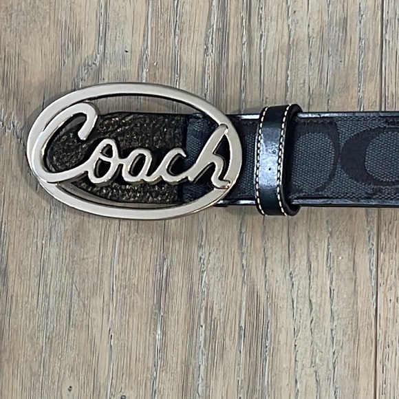 💗Vintage💜Coach Denim Rare Silver Logo Monogram Leather/Canvas Blck Belt- M - Picture 6 of 7